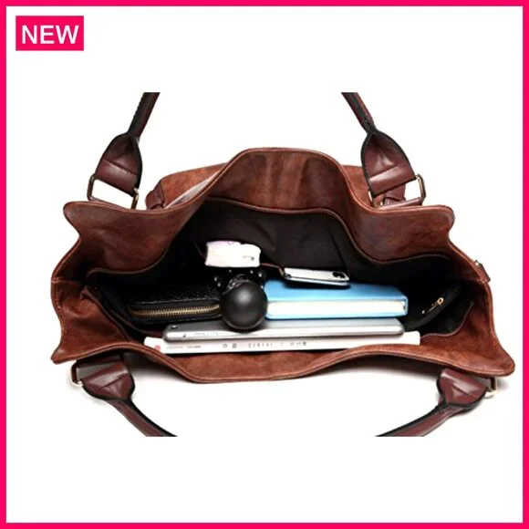 PU Leather Hobo Tote Bag with Adjustable Strap Multi-Pocket Organizer